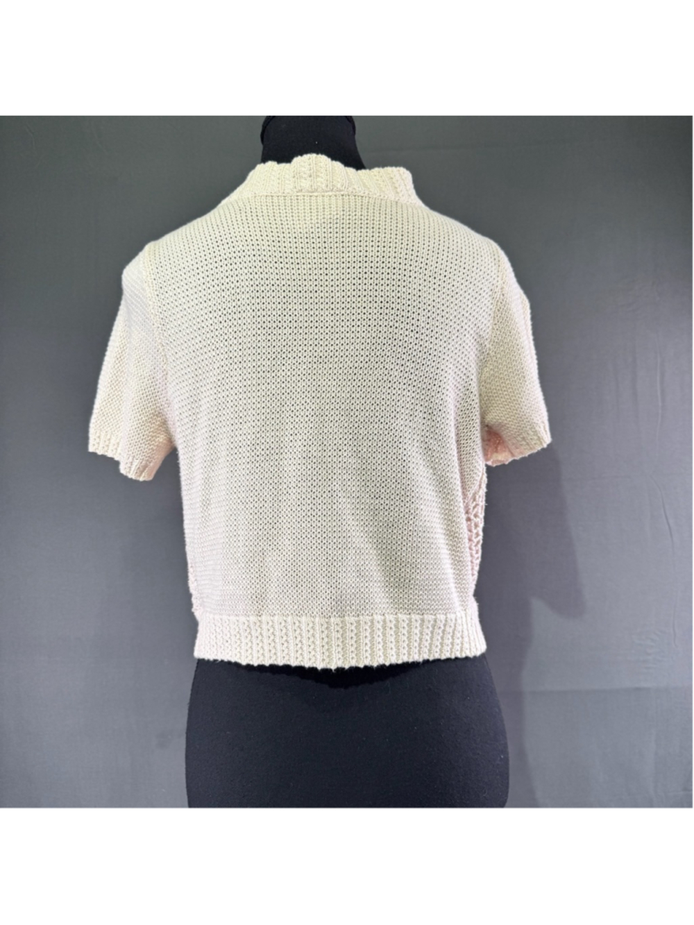 Anna Sui Cardigan Womens S Crochet Boho Bolero Cottagecore Y2K Open Knit Ivory - Picture 4 of 13